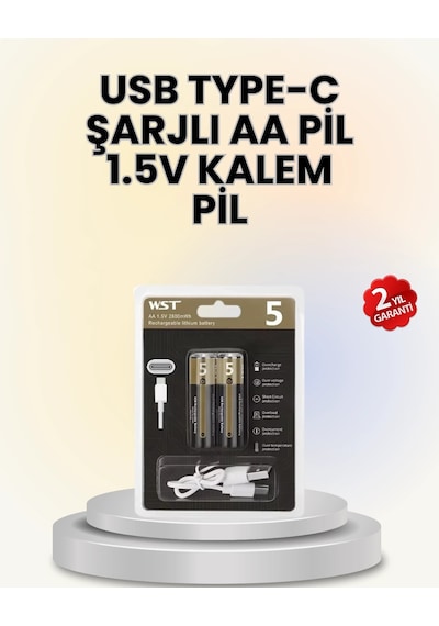 Usb Type-c İle Hızlı Şarj Edilebilen Aa Lityum Pil