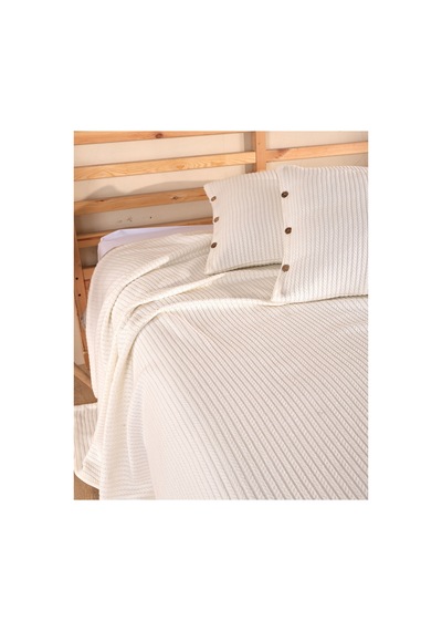 Tek Kişilik Örgü Desen Pike Yatak Örtüsü Seti 160x230 Cm Pike 50x70 Cm Yastık Ekru - Ekru