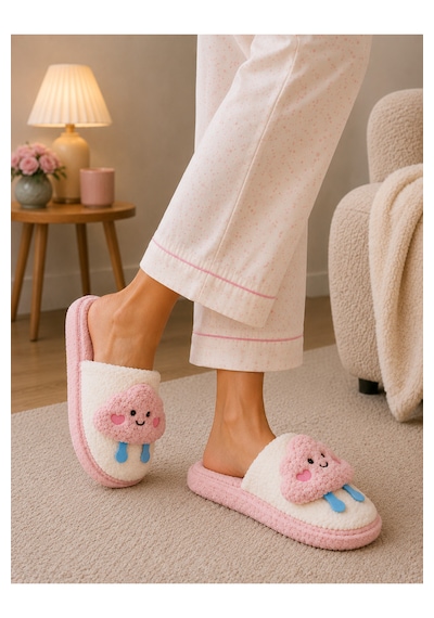 Modafocus Sevimli Bulut Desenli Kadın Peluş Ev Terliği Sessiz Taban Kışlık Panduf Pembe Modafocus Sevimli Bulut Desenli Kadın Peluş Ev Terliği Sessiz Taban Kışlık Panduf Pembe