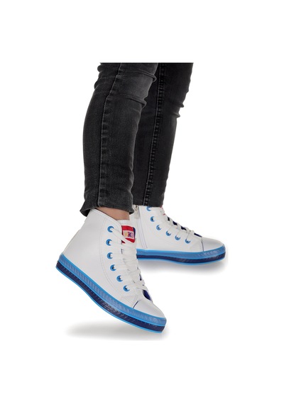 Kiko Kids Pant Günlük Bağcıklı Fermuarlı Erkek Bebek Spor Ayakkabı Beyaz - Mavi Beyaz - Mavi