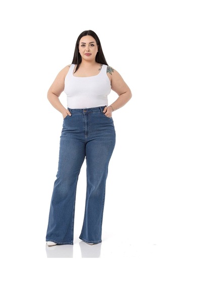 Disentis Büyük Beden Yüksek Bel İspanyol Paça Mavi Denim Pantolon-mavi Mavi