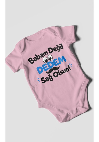 Morivokids Babam Değil, Dedem Sağolsun. Kısa Kollu Bebek Body %100 Pamuk Koyu Pembe