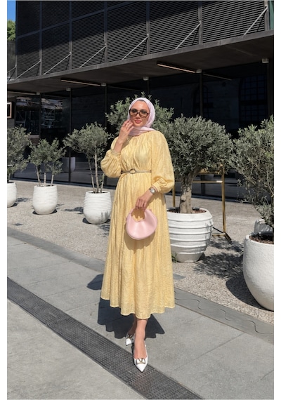 Riella Butik Vessa Tesettür Elbise Sarı
