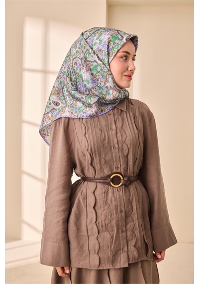 Silk Home Twill İpek Eşarp 11478-36 Bebe Mavi, Eflatun, Patina Yeşili