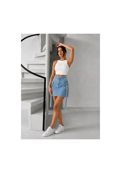Bluemarlin Buz Kar Kargo Cep Kuşaklı Denim Kot Etek Buz Kar