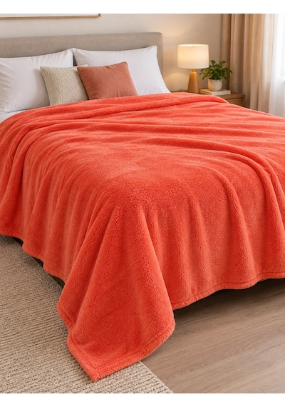 Mulberry Wellsoft Battaniye Televizyon Battaniyesi Peluş Polar Battaniye Tek Kişilik 170 x 230-kiremit