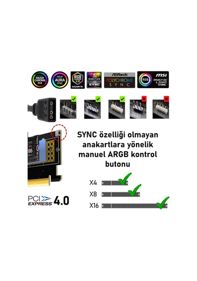 Faıth One Argb M.2 Nvme M-key To Pcıe 4.0 X4 X8 X16 Dönüştürücü Çevirici Adaptör Kart