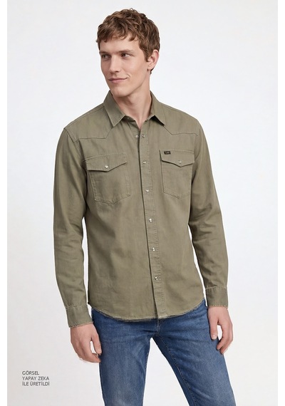 Lee %100 Pamuk Western Regular Fit Cepli Erkek Gömlek Ml24151482 Haki