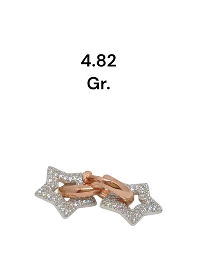 Rose Kaplama Yıldız Figürlü Taşlı 925 Ayar Gümüş Halka Küpe 4.82 Gr Gümüş