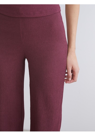 Lcw Vision Bordo Beli Lastikli Dokulu Geniş Paça Kadın Pantolon