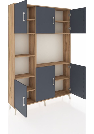 Arges Dolap 9 Raflı 6 Kapaklı 132x30x195 Çam-antrasit/çam Çam