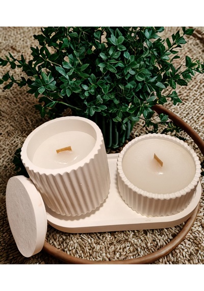 Bernami Vazo Pinterest Dekoratif Tabakta 2'li Set, Kokulu Ahşap Fitilli Kapaklı Ve Kapaksız Mum Diğer