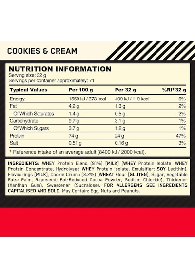 On Optimum Nutrition 100% Whey Gold Standard Kurabiye Ve Krema Aromalı 2.27kg 71 Servis Ahududu