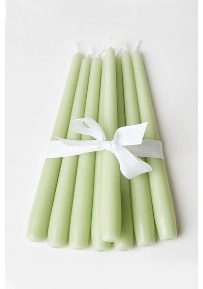 Yeşil Pastel Renk Konik Şamdan Mum - 4'lü Set Yeşil