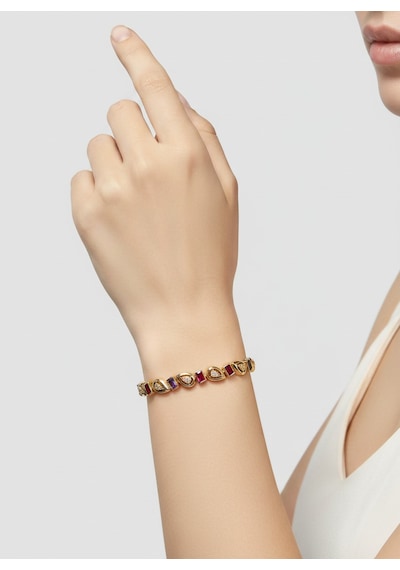 Valmont Accessories Kadın Gold Renk Renkli Baget Taşlı Damla Detaylı Bileklik