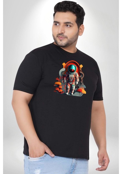 Angemiel Astronot Yapay Zeka Yürüyüş Siyah Büyük Beden Erkek Kadın Unisex Basic Ön Baskılı Tişört Siyah