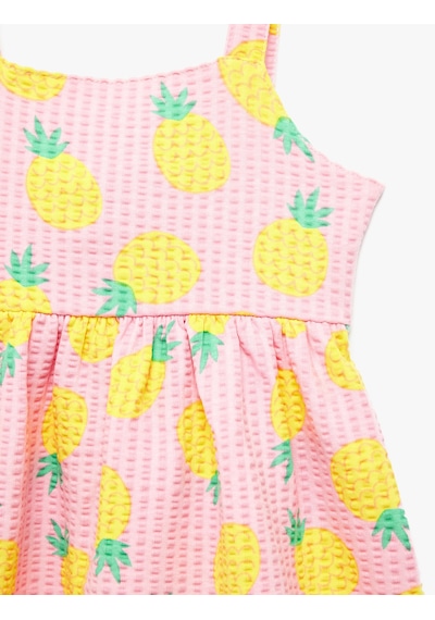 Koton Ananas Desenli Astarlı Askılı Pamuklu Elbise Pembe Desenli 6smg80002ak
