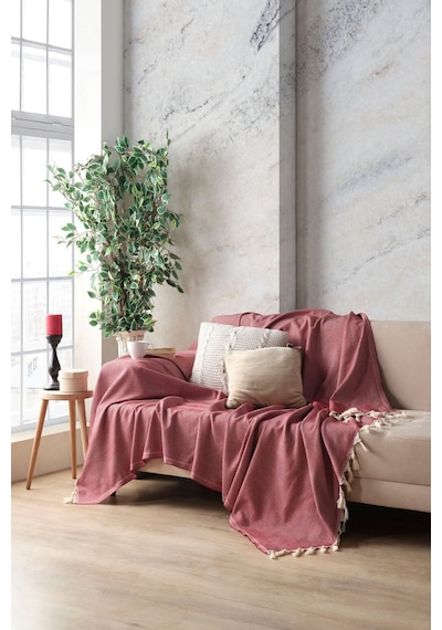 Miracolo Home Bordo Pamuklu Dekoratif Koltuk Örtüsü 170x230 Boyutlu Optimal Kaymaz Tasarım
