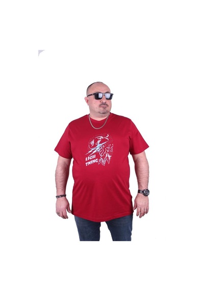 Starbattal Büyük Beden Erkek Baskılı Tişört Lightning 23132 Bordo-Bordo Çok Renkli