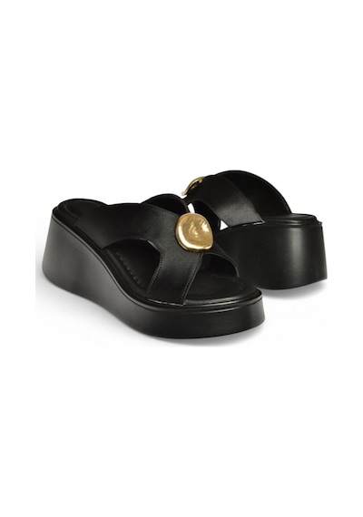 Fox Shoes Y973965404 Siyah Kumaş Dolgu Tabanlı Kadın Terlik Siyah