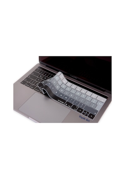Apple Uyumlu MacBook Pro Klavye Koruyucu Touchbarlı Uk-eu İngilizce Ombre A1706 A1989 A2159 A1707 A1990 Siyah Gri