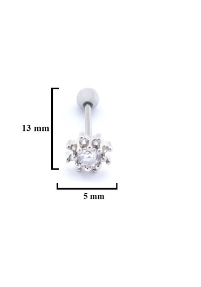 Ferizz 316l Çelik Zirkon Taşlı Çiçek Şekilli Piercing Prc-171 Gümüş