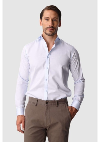İgs Açık Mavi Slim Fit Dar Kalıp Klasik Yaka Düz Uzun Kollu Cepsiz %100 Pamuk Non Iron Gömlek -26241