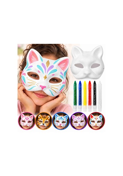 Colezium Boyanabilir Kedi Maskesi Ve 6 Renk Boya Mi Seti 7 Parça Kırmızı