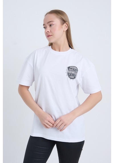 Kadın Oversize Baskılı T-shirt Beyaz Everything To Gain Beyaz