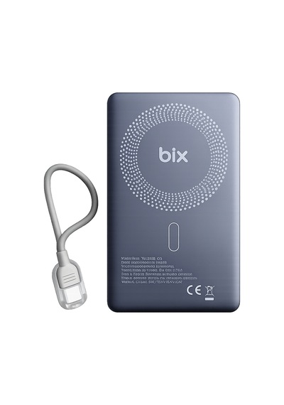 Bix Pb118 10000 Mah 20w Hızlı Şarj Dahili Kablolu Powerbank Gri Açık Gri