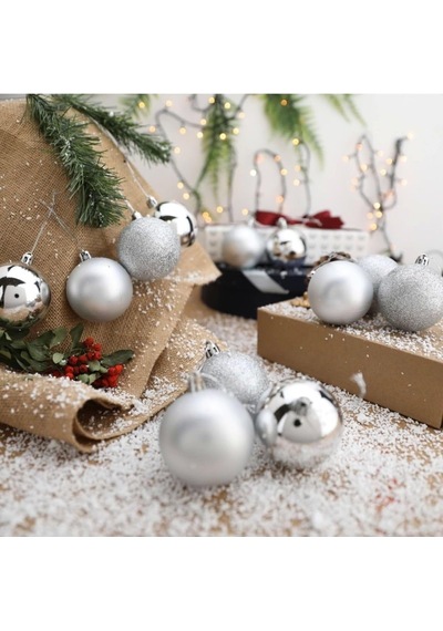 Yenigeldi 12 Adet Gümüş 6 Cm Yılbaşı Topu, Adet Noel Topu, Çam Ağacı Topu, Süs Topu