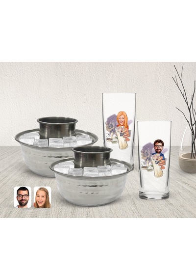 Kişiye Özel Sevgililer Rakı Karikatürlü İkili Rakı Bardağı Ve Ehl