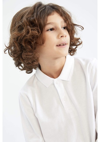 Defacto L0288a6-fw Erkek Çocuk Uzun Kollu Polo Yaka T-shirt L0288A6-R1098 Beyaz