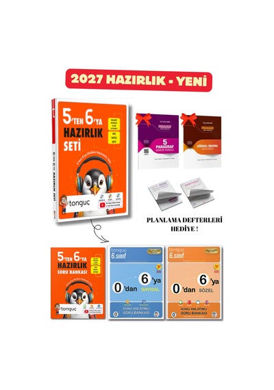 6. Sınıf 5'ten 6'ya Hazırlık Tekrar Seti Tonguç 3 Kitap Ve Paragraf Fasikülleri + Planlama Defterleri