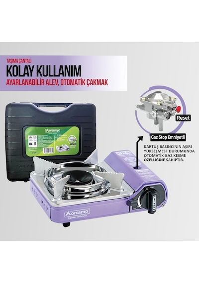 CK-506 Orcamp Mini Kamp Ocak Çantalı Sönme Emniyetli Mor