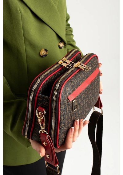 Just Polo Kadın Orta Boy Baskılı Şık Omuz Çantası Ve Cüzdanı Kombin Shopper K232053mh Kahverengi - Kırmızı