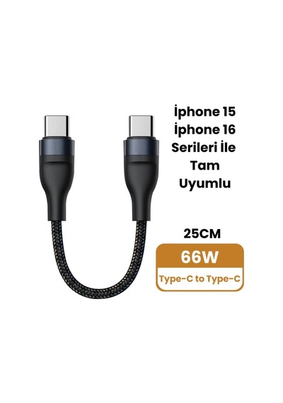 Super Şarj 5a 66w Type-c Şarj Kablosu Kısa Type-c Powerbank Şarj Kablosu Örgü Kopmaz Kablo Standart