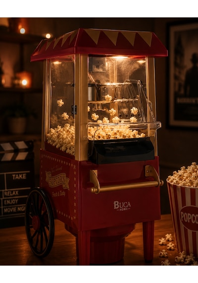Yağsız Mısır Patlatma Makinesi Sıcak Hava Popcorn Makinesi Nostaljik Tasarım Ahşap - Şeffaf
