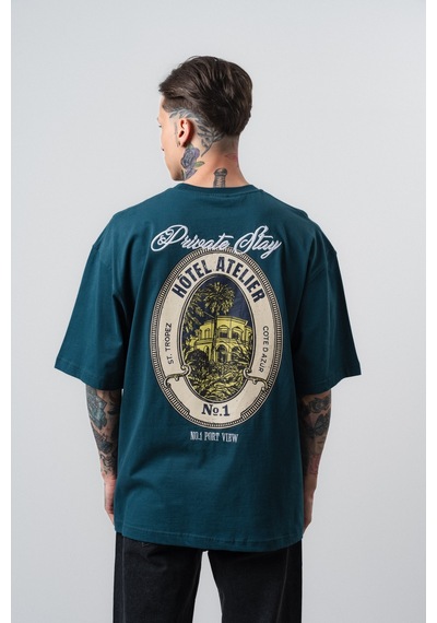 Respire Erkek Private Baskılı Oversize T-shirt Zümrüt Yeşil