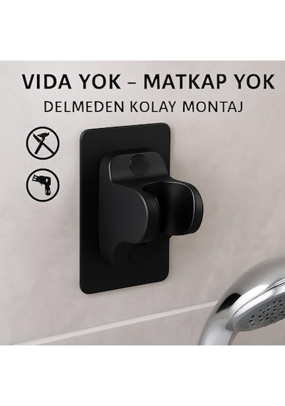 Yapışkanlı Lüks Duş Askısı Siyah Renk Vidalama Gerektirmez Suya Dayanıklı Pratik Montaj Tüm Banyo Diğer