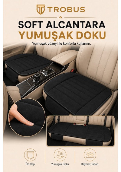 Opel Combo Üniversal Soft Alkantra Çizgili 3 Parça Oto Koltuk Minderi Siyah