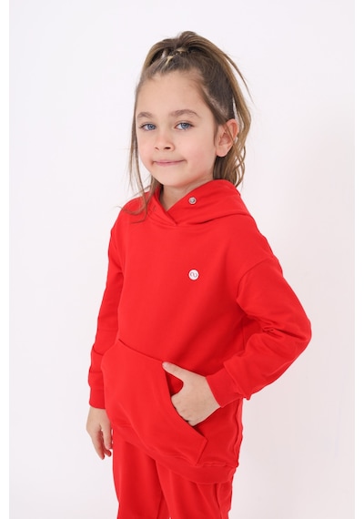 Kız Çocuk Relax Fit Kapüşonlu Cepli Baskılı Sweatshirt - 2 İplik Kırmızı Kız Çocuk Relax Fit Kapüşonlu Cepli Baskılı Sweatshirt - 2 İplik Kırmızı