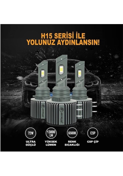 Joyecar 12v H15 Csp Led Xenon Far Ampul Seti 72w 6500k 13000 Lümen