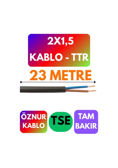 Öznur 2x1,5 Ttr Kablo Siyah Metre Seçenekli - 23 Metre