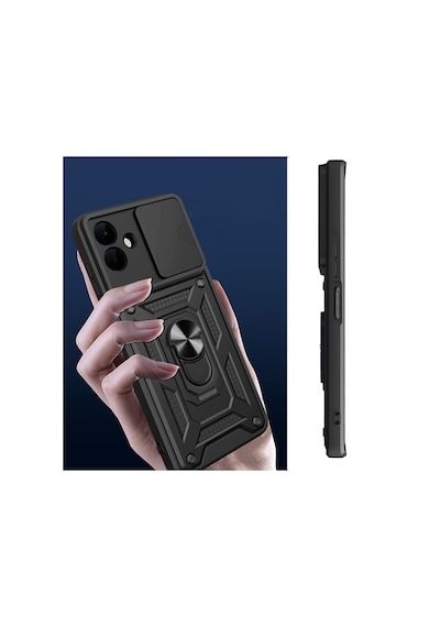 Subutu Galaxy A07 Kılıf Magnetik Standlı Kamera Korumalı Zore Sürgülü Vega Kapak - Mavi Mavi