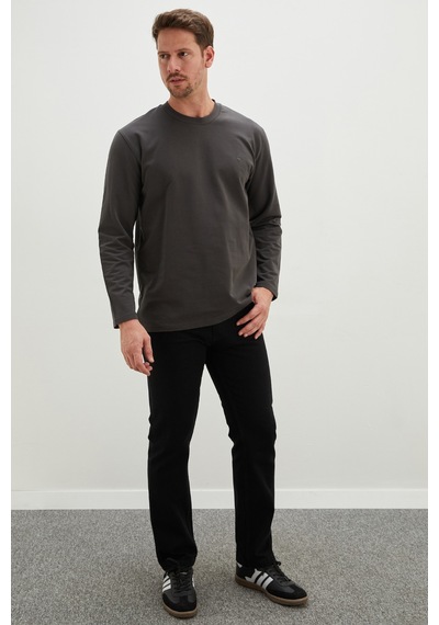 Fullamoda Baskılı Bisiklet Yaka Sweatshirt Antrasit