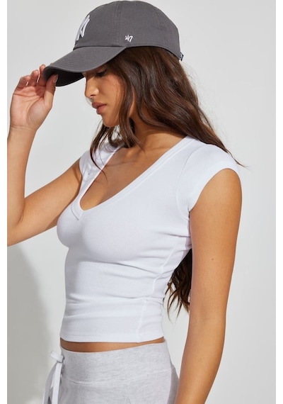 Seeh Beyaz V Yaka Ribana Basıc Body Sh370
