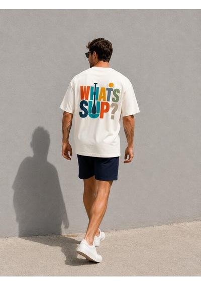 Montree Sup Whatsupp Oversize Baskılı %100 Pamuk Premium Tişört Beyaz