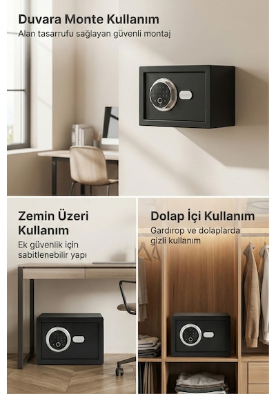 4berry Ev Ve Ofis İçin Parmak İzli Elektronik Kasa Şifreli, Metal Kasa, Type-c Acil Açma -siyah