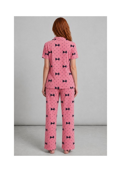 Fit Women Kadın Kısa Kol Desenli Pembe Pijama Takımı 4729